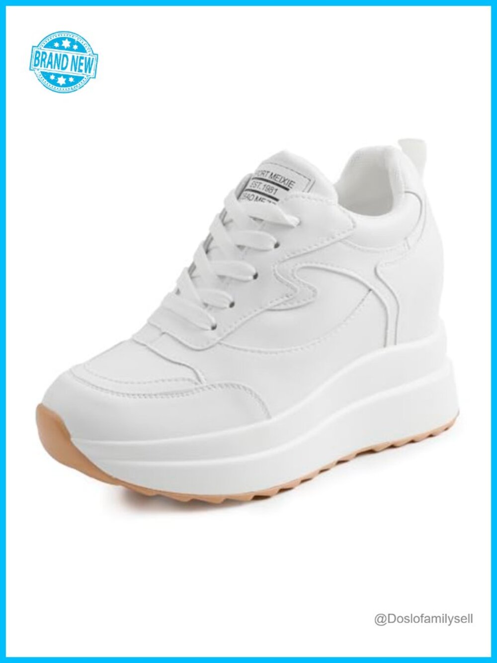 Platform Sneakers High Hidden Heel Wedge Leather Upper Lace Up Women Fashion